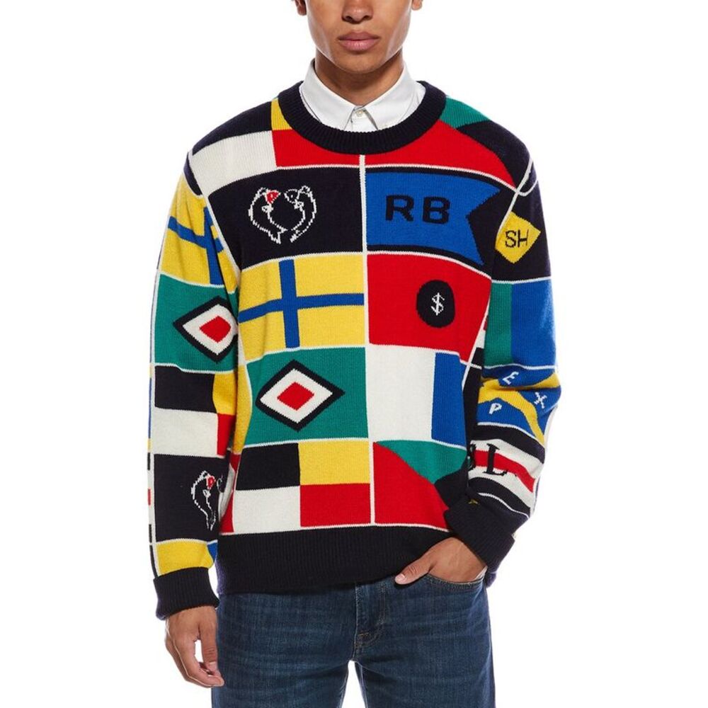 Rowing Blazers Mens Sailing Flag Wool & Cashmere Sweater, Black